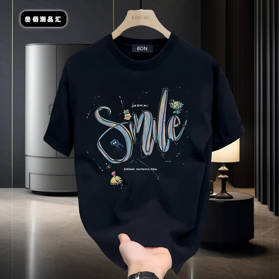 邦德妮ins夏季新款潮流痞帅重磅纯棉短袖t恤宽松圆领男士上衣体恤