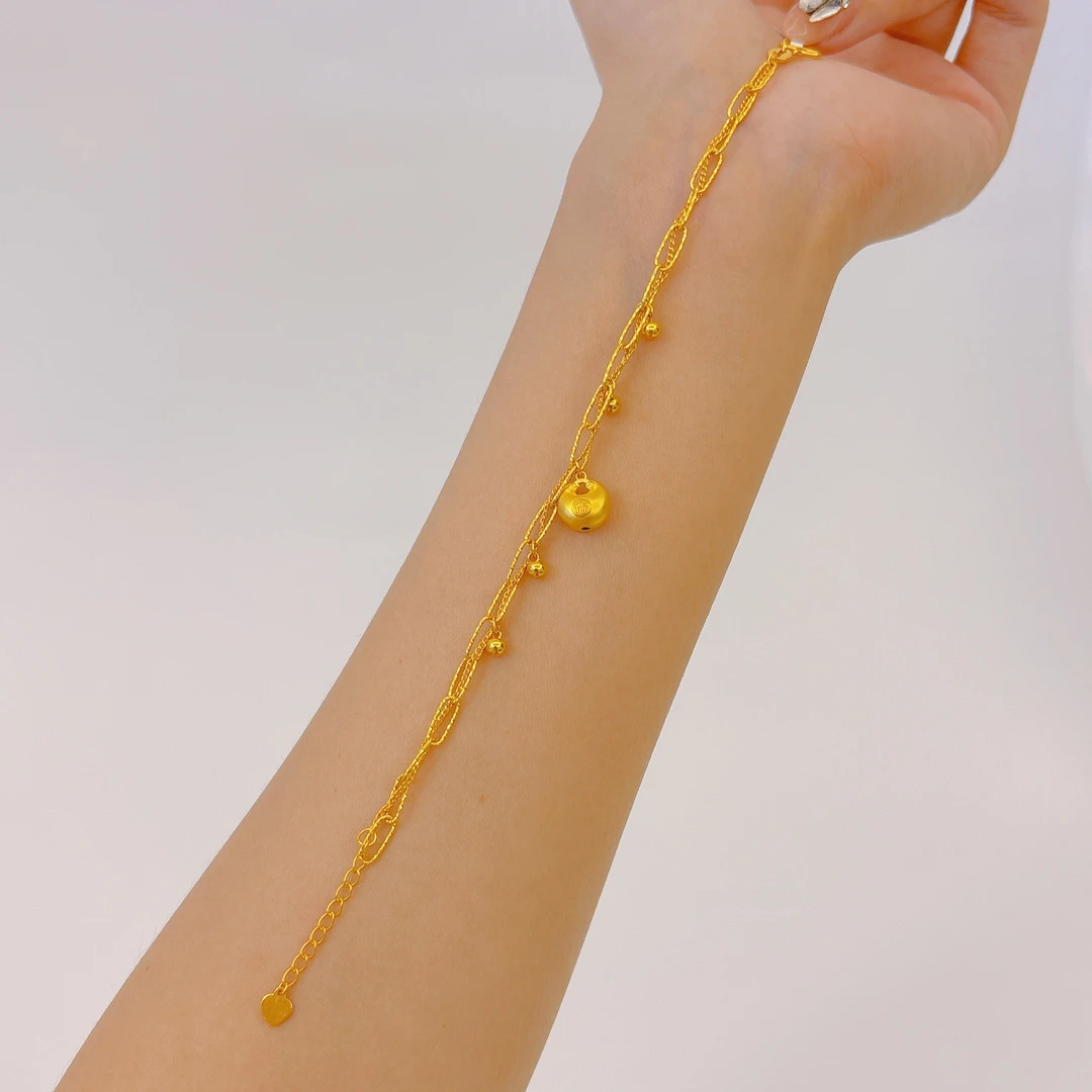 【禧丰金】足金999 拉丝双链光珠小胖福黄金手链