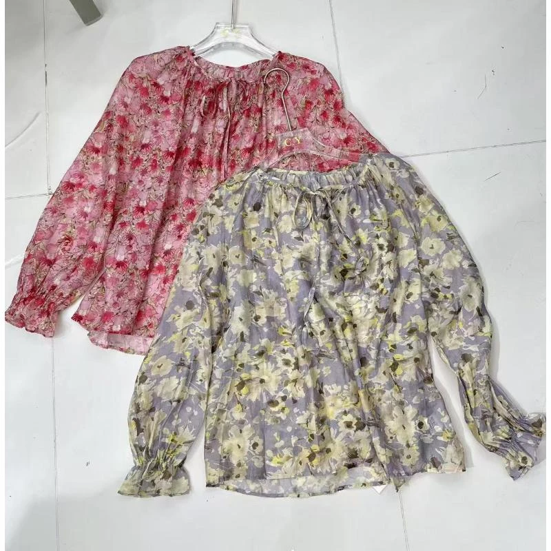 美美推荐2529长袖碎花雪纺小衫