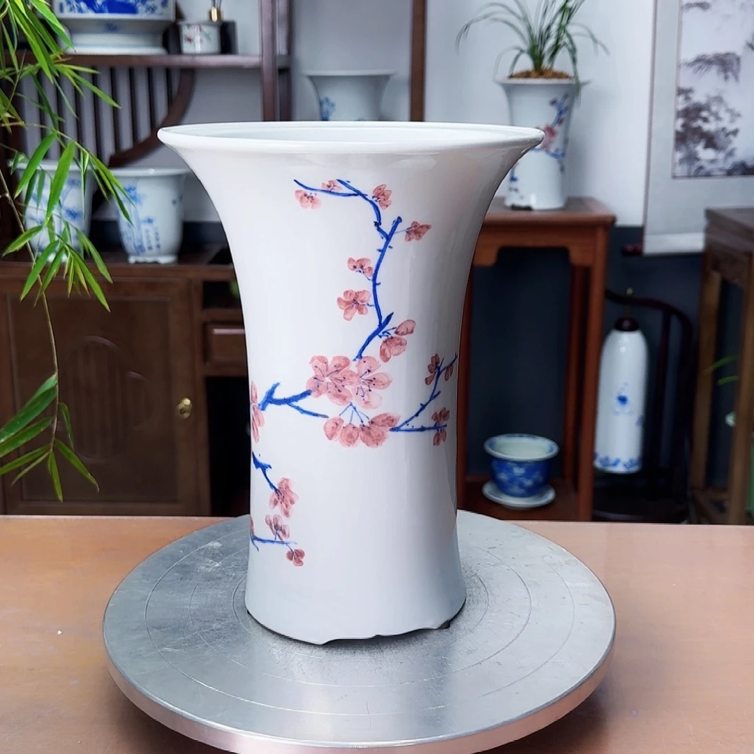 默***语青花梅花陶瓷盆微瑕