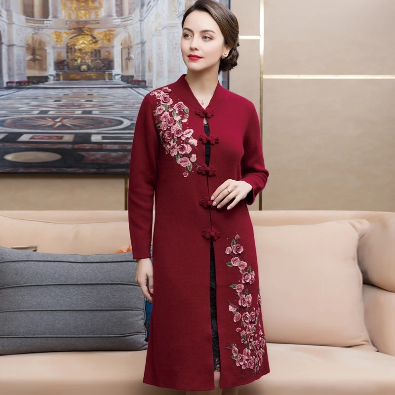 亿喜绣秋冬加肥加大高档时尚精美刺绣大码女士长款貂绒大衣71822