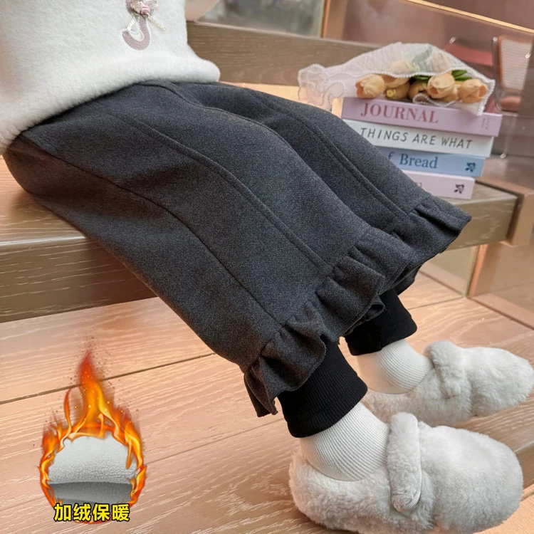 女童冬季加绒裤子儿童2025新款洋气假两件休闲裤女孩加厚冬款长裤