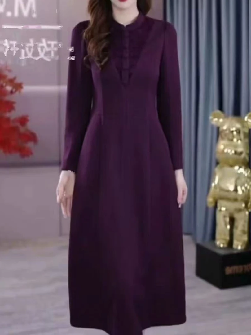 F781 连衣裙红色2025新款女妈妈高端修身时尚收腰显瘦气质中长款