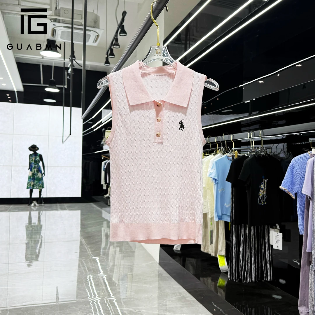 GUABMN2025夏季新款小马刺绣polo领无袖针织衫背心夏日穿搭5127