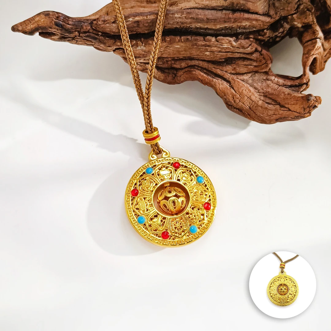 合金棉绳项链 GPZ-007290【福慧双旋】项链 黄色可旋转八宝献瑞罗盘