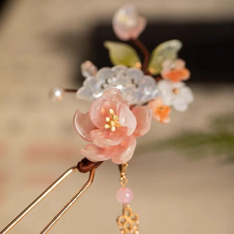 【云鬓花颜阁琉璃发钗】 腊梅对钗新中式仙气手工古风汉服发饰B18