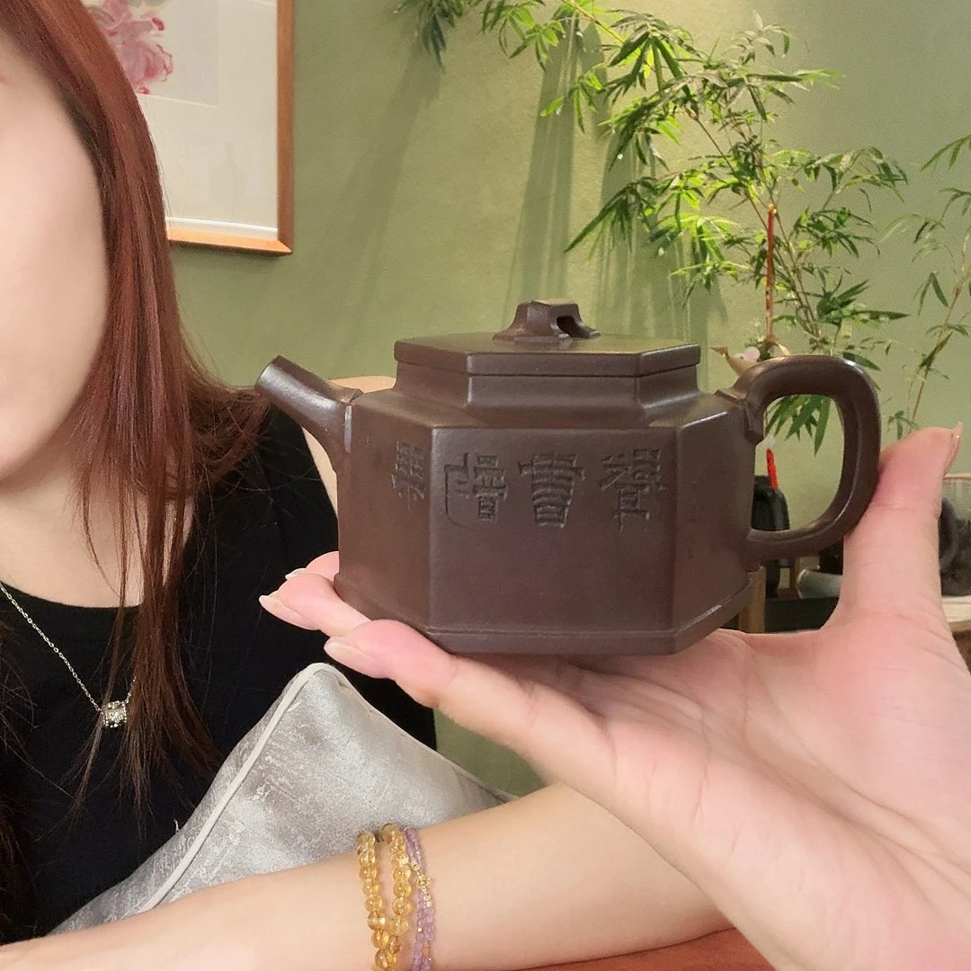一***壶茶壶紫砂老紫泥六方德钟