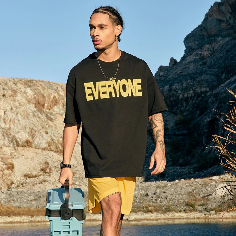 Ree seven美式字母发泡印花复古重磅纯棉300g大码宽松短袖男女款