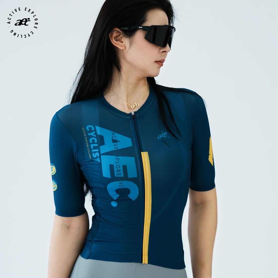 aec2025春夏短袖男女新款劲跃藏青公路车自行车上衣速干吸湿薄款