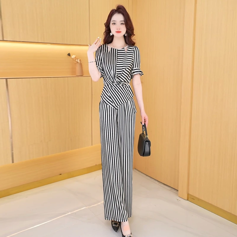 【两件套】夏季时尚女神修身洋气宽松气质休闲百搭显瘦减龄女装套裤