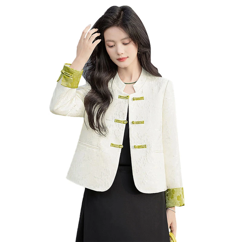 丝柏舍2025秋季新款女装气质盘扣新中式外套撞色上衣S51B0411A