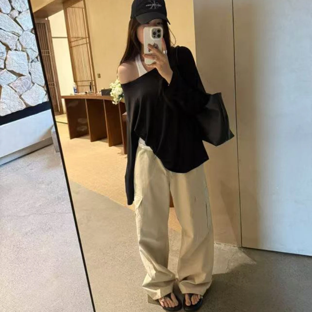 hello@9988 韩系简约休闲抽绳束脚阔腿工装裤（S裤长101左右）