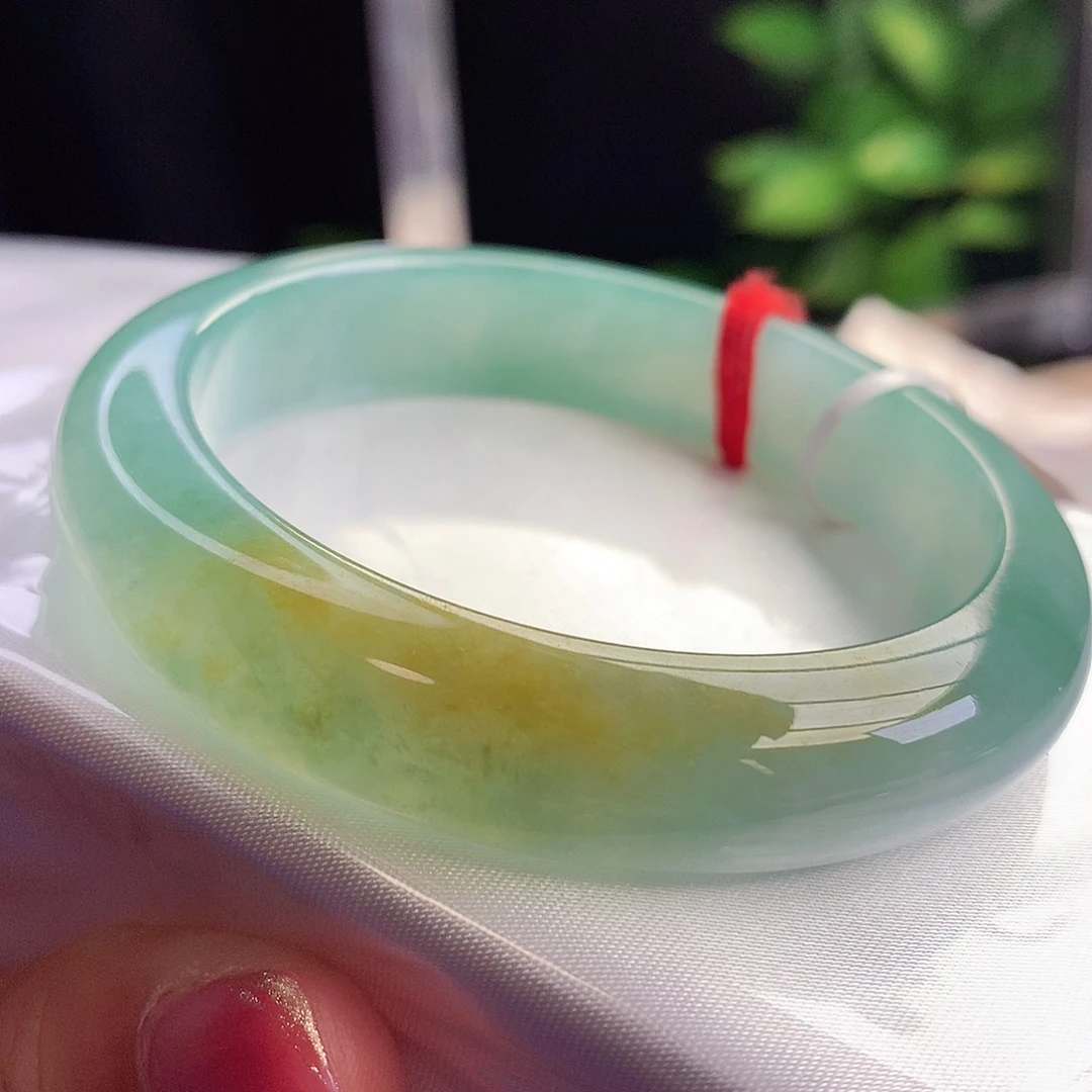 未镶嵌手镯翡翠5455圈口向日葵黄加绿23号