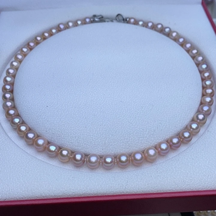 淡水珍珠项链未镶嵌8-8.5mm无核 粉色