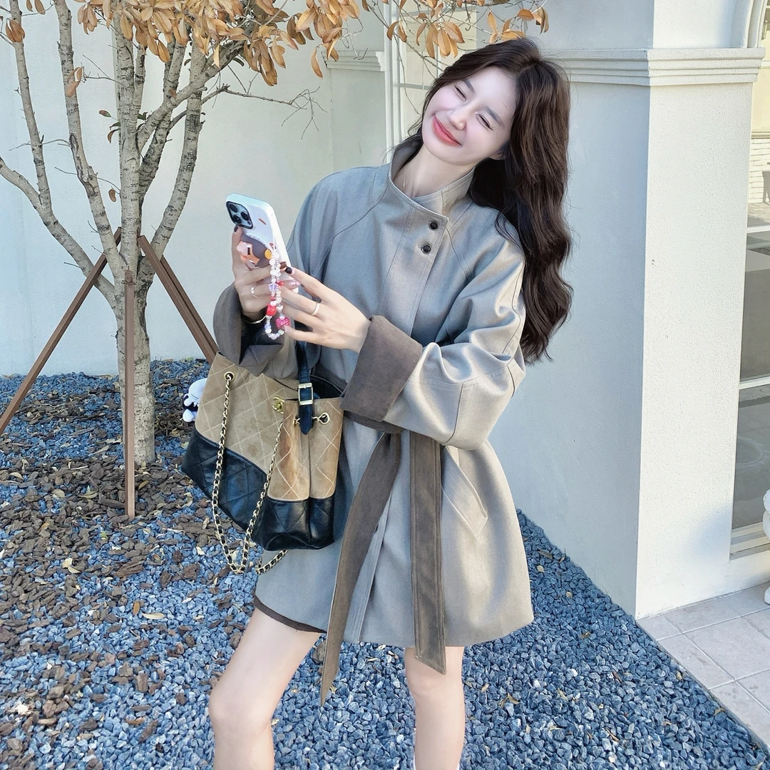 爆款灰色中长款风衣外套女2025秋新款巨好看的今年流行小个子超火