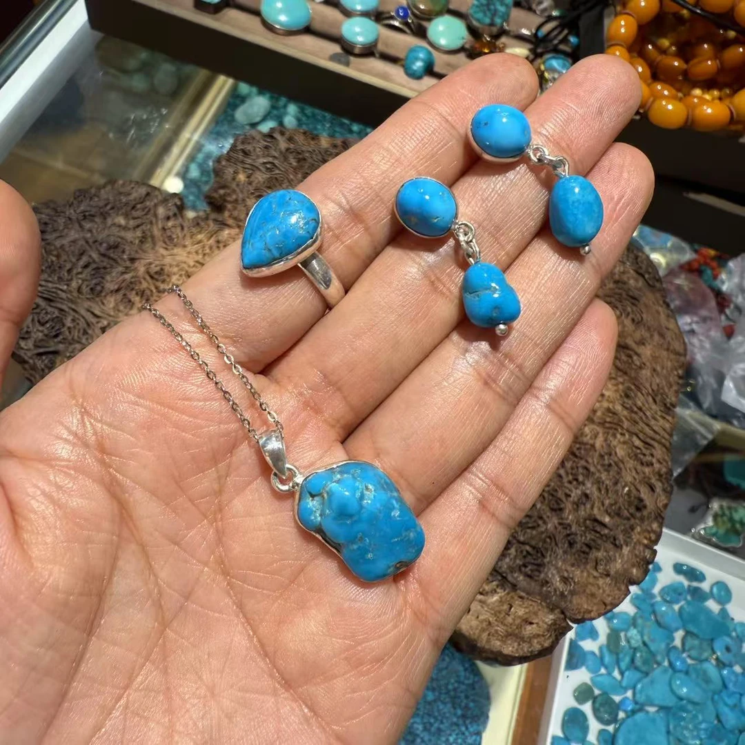 非金属珐琅项链 3312号套装（925纯银镶嵌单蓝石项链3号）