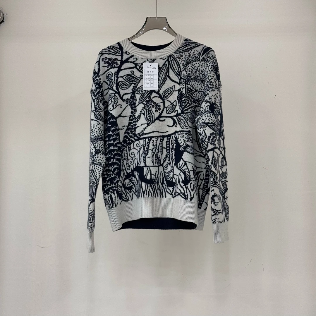 99新 DIOR/迪奥 蓝灰羊绒套头毛衣 34码 GM005238