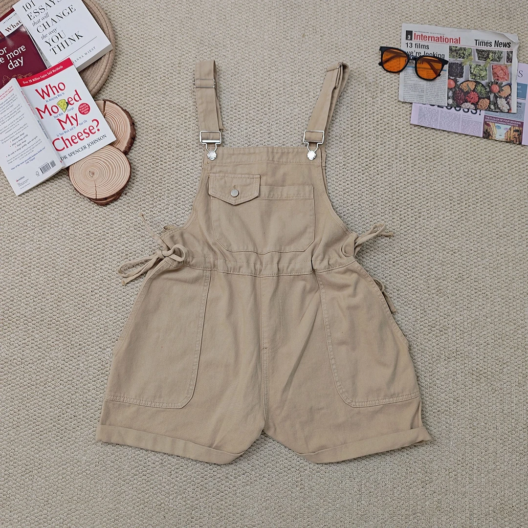 2025夏季新款宽松洗水纯色时尚休闲背带裤短裤2750