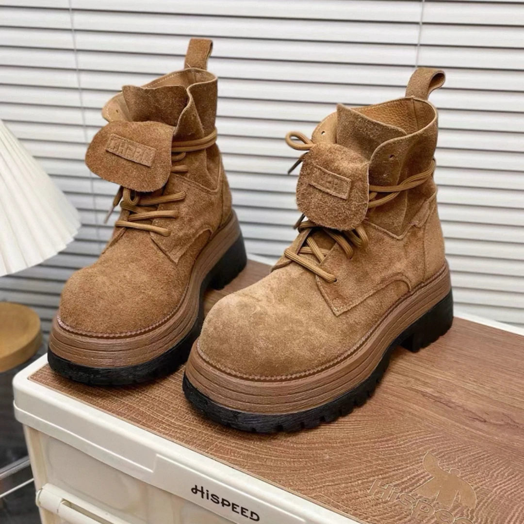 郭姐甄选～6001-1 欧货磨砂大头松糕厚底2025新款增高机车百搭潮靴