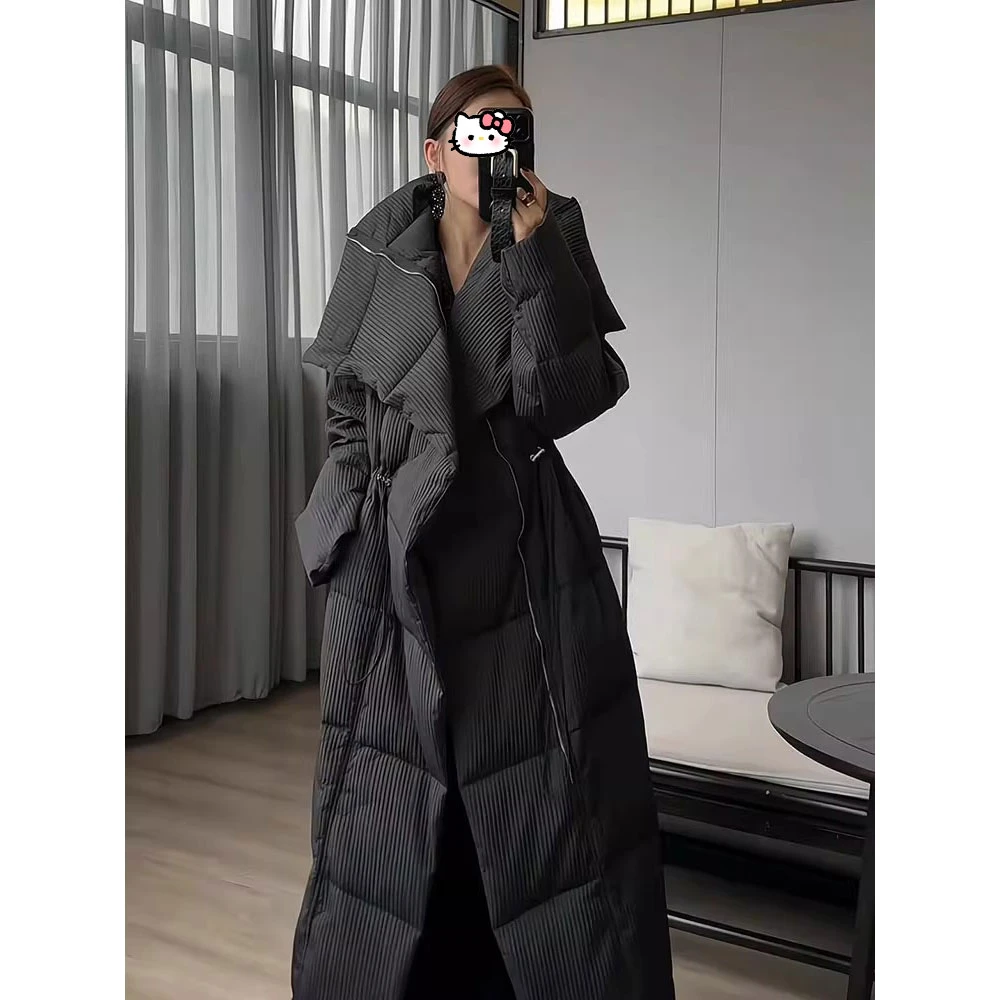 【现货】洋气时髦立领抽绳收腰棉服2025冬季新款时尚百搭长款外套