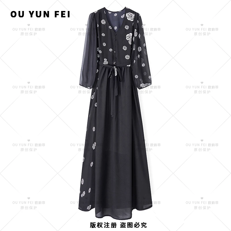 女装连衣裙高级显瘦秋季气质时尚碎花长裙轻奢夏季春季春夏F1720