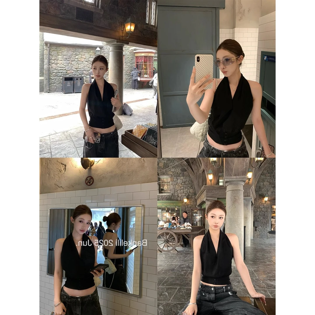 冰激凌ice街头宽松型修身型辣妹风背心吊带挂脖显瘦辣妹