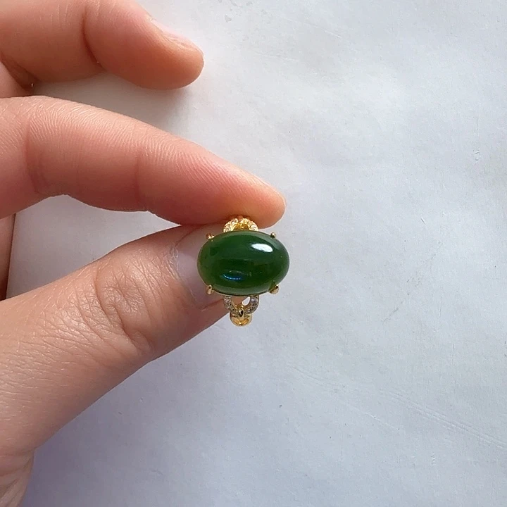 和田玉戒指银S925镀金镶嵌