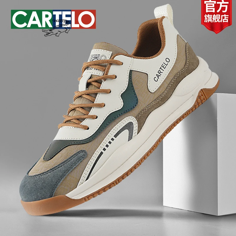 卡帝乐鳄鱼秋冬男鞋2025新款透气帆布男士休闲鞋子真皮跑步运动鞋