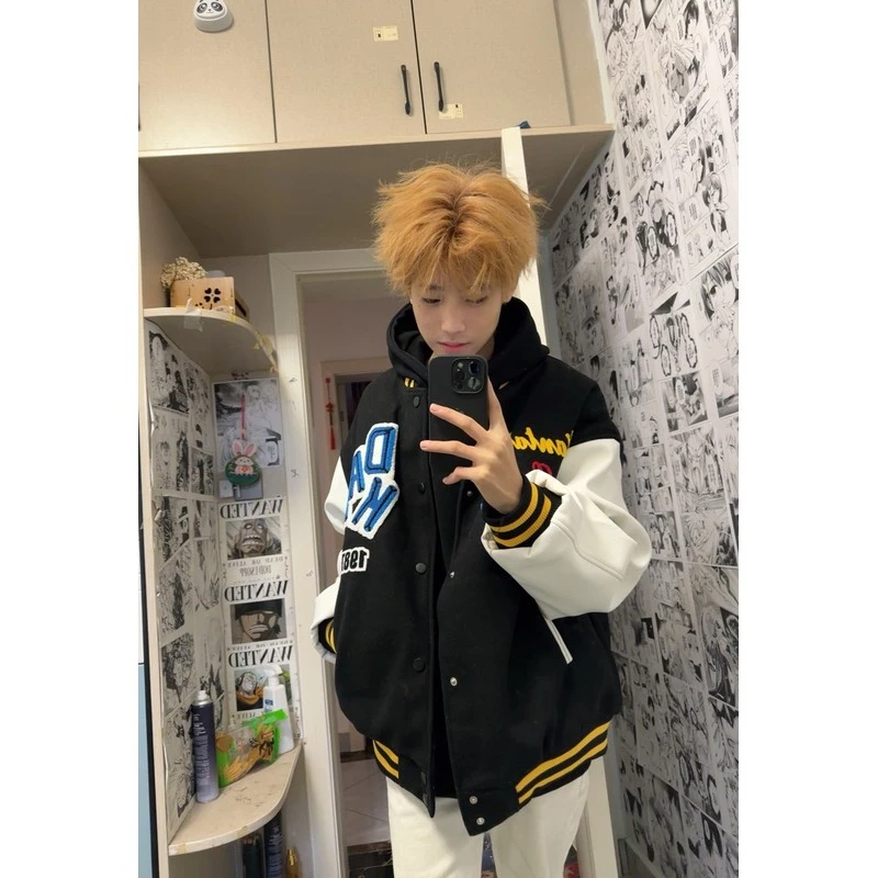美式国潮牌植绒刺绣字母棒球服夹克春季2025新款夹棉加厚外套