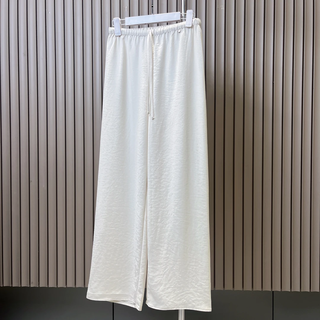 5262加*达宽松阔腿裤女2025新款夏季松紧腰百搭醋酸缎面女裤