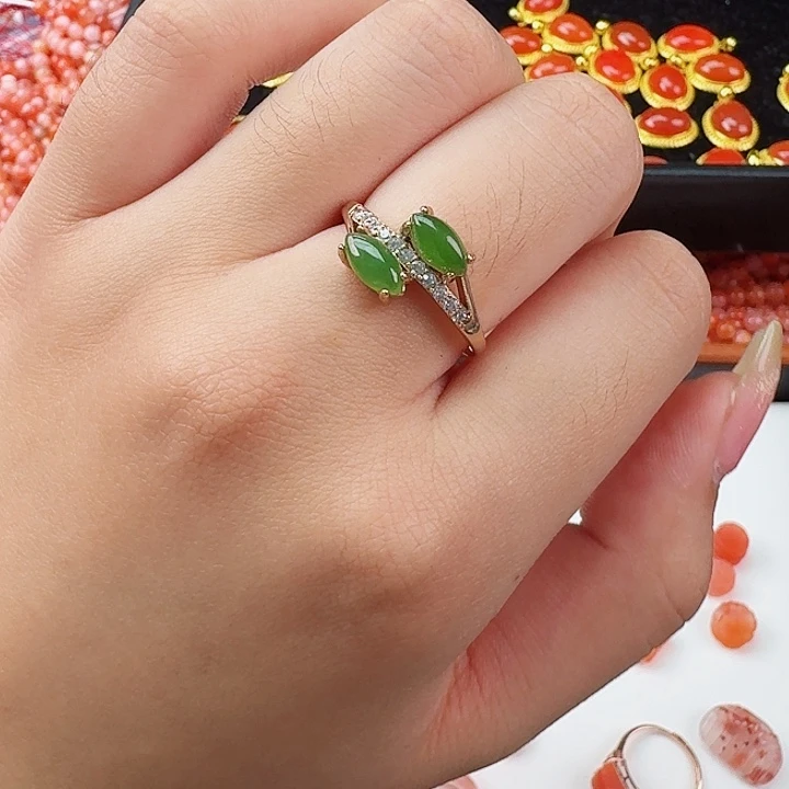 和田玉（碧玉）双面戒指银S925镶嵌