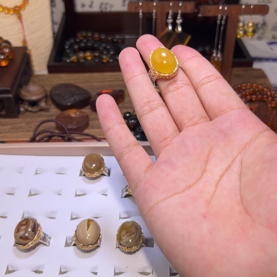 琥珀颈饰未镶嵌蜜蜡戒指