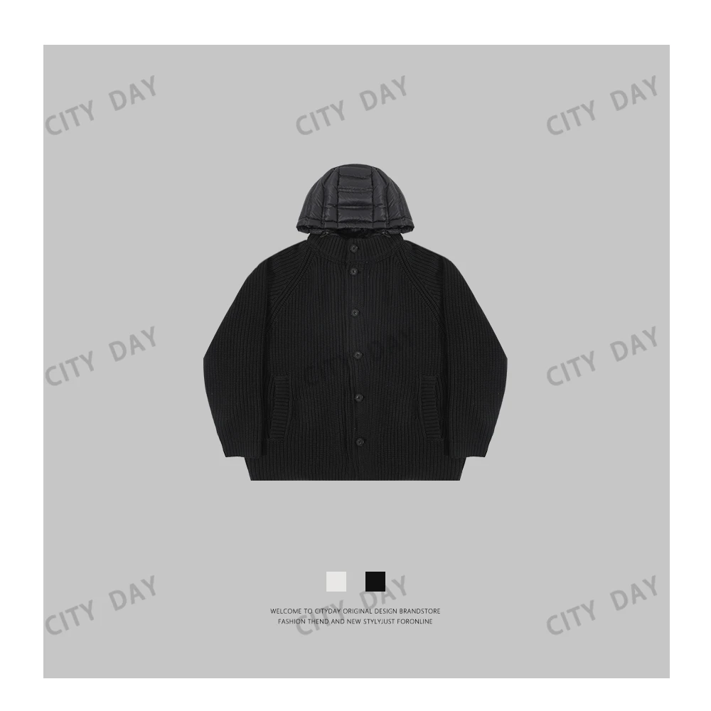 CityDay【楠哥】cleanfit 假两件复古设计可拆卸帽针织羽绒服9027