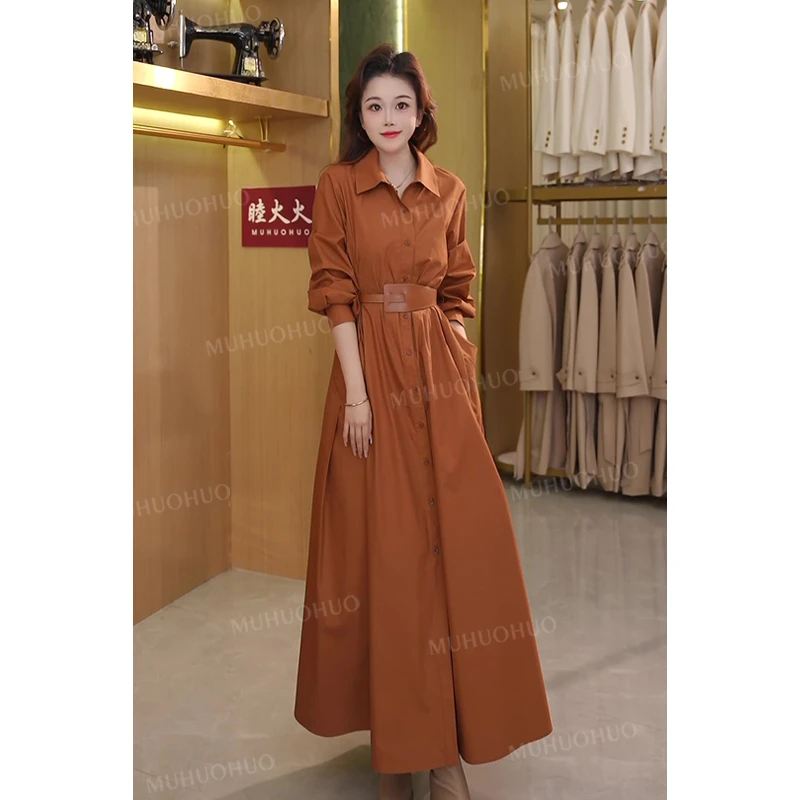 秋季新款欧货高端时尚气质中长款收腰显瘦设计感连衣裙长袖轻奢