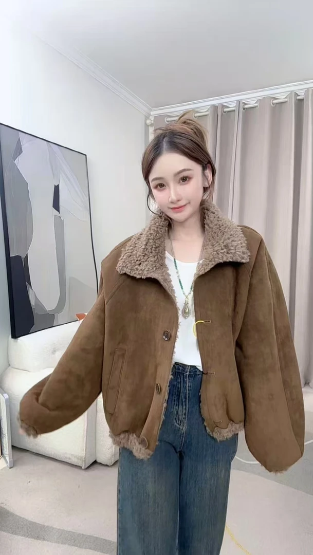 2025羊羔毛仿皮草短款宽松新款小个子皮毛一体外套女