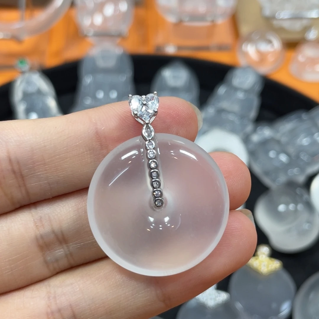 石英质玉银S925镶嵌吊坠