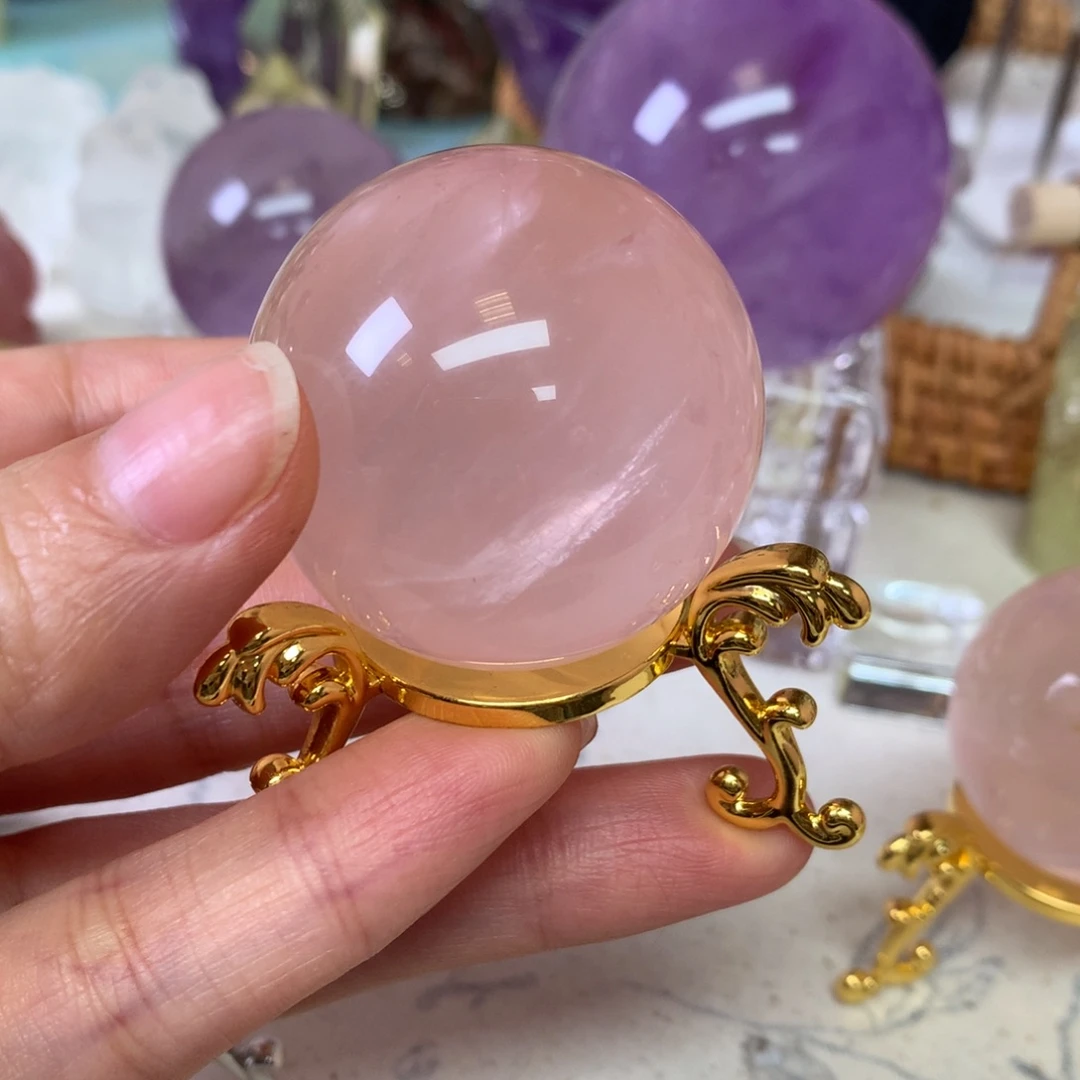 水晶珠宝半成品未镶嵌喵***^粉水晶球