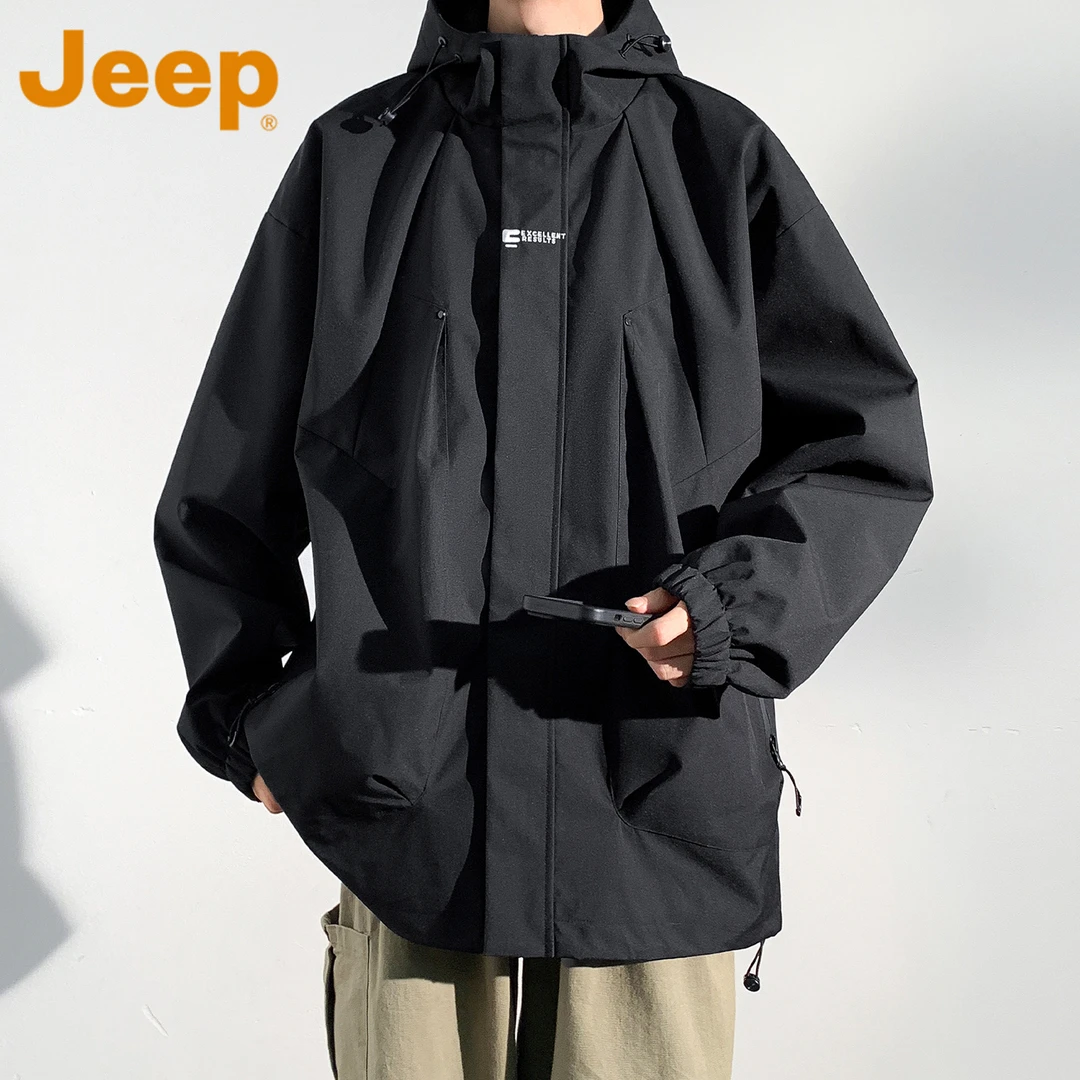 JEEP吉普美式冲锋夹克男士2025秋季新款宽松防水连帽高级上衣外套