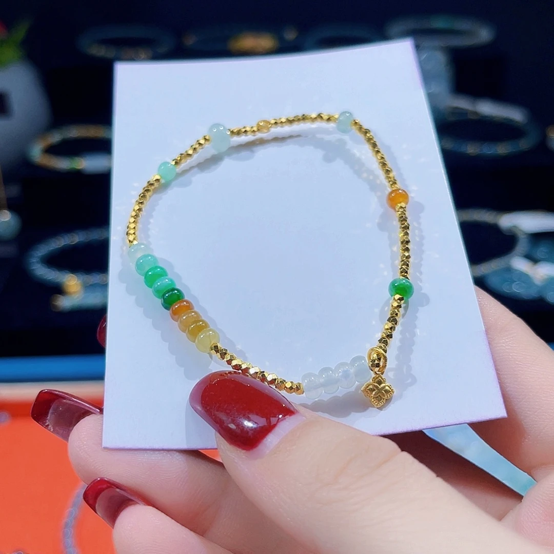 翡翠手链足金镶嵌算盘珠设计款