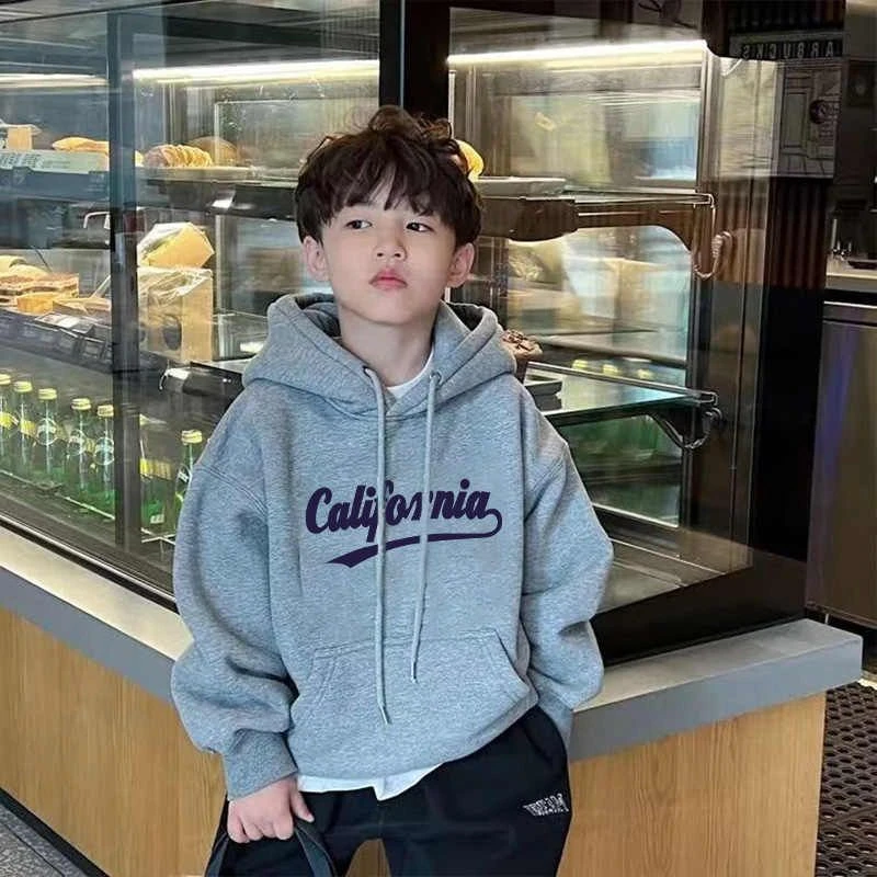 男童帅气字母连帽卫衣儿童秋冬季新款宽松加厚中大童潮牌帽衫外套