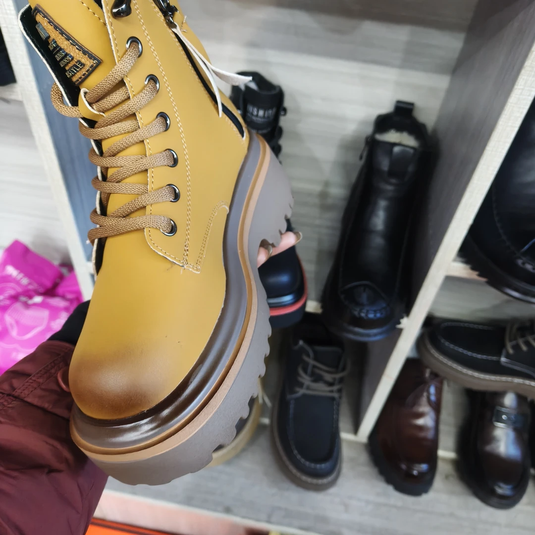 头层牛皮厚底马丁靴女春秋冬季加绒英伦风内增高短靴复古百搭