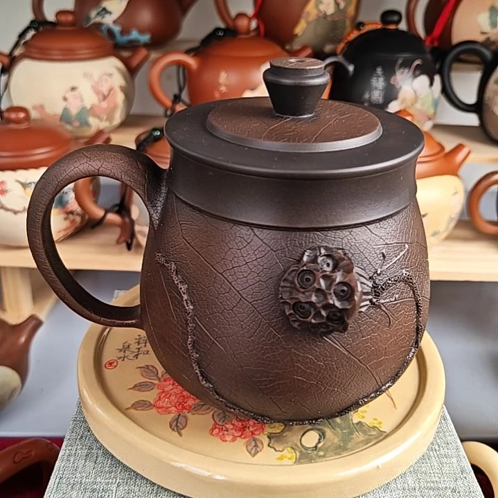 建水紫陶堆雕菩提纹400cc