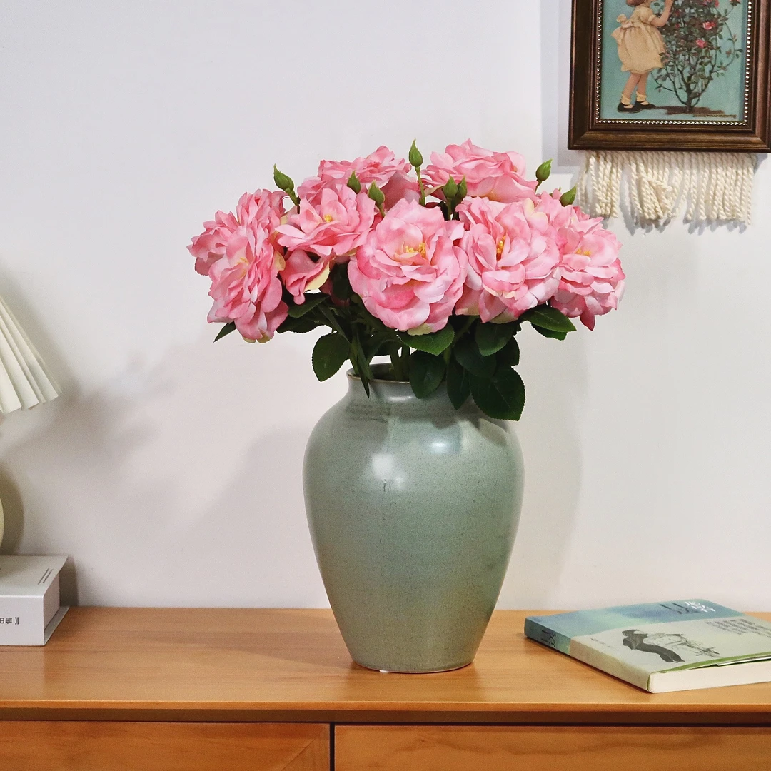 粉山茶仿真花田园假花家居装饰花家居桌花摆放绢花