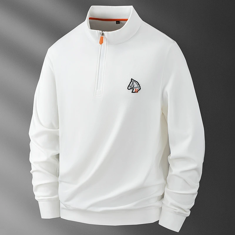 立领卫衣男轻奢春秋季磨毛半拉链修身高端欧货刺绣保暖长袖T恤男