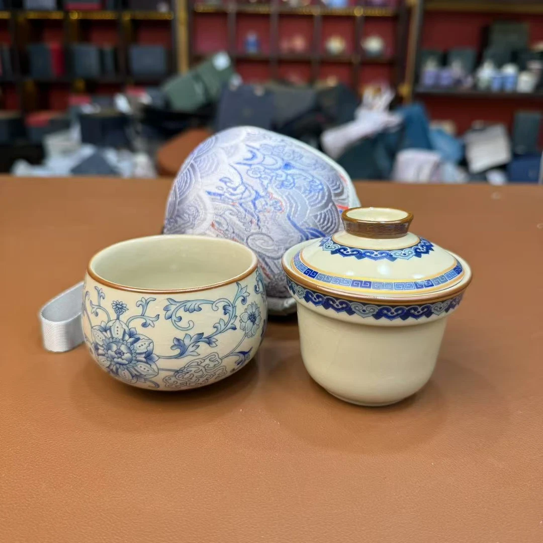 【闪购链接】ys1648-缠枝莲青花旅行茶具适合家用户外泡茶使用