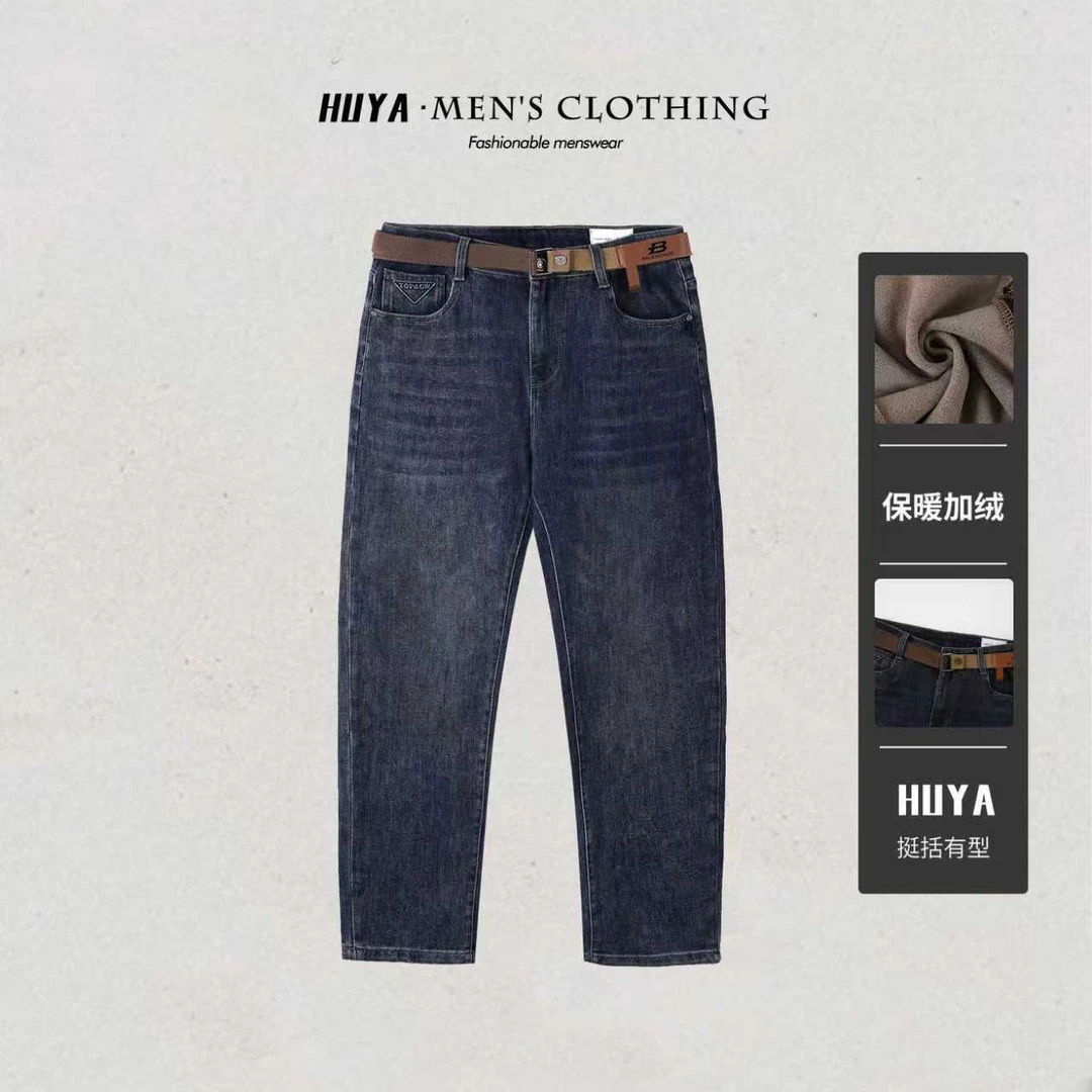 /虎牙兄弟/男冬新款经典水洗复古软牛仔钢印倒三角直筒裤 L5562-1