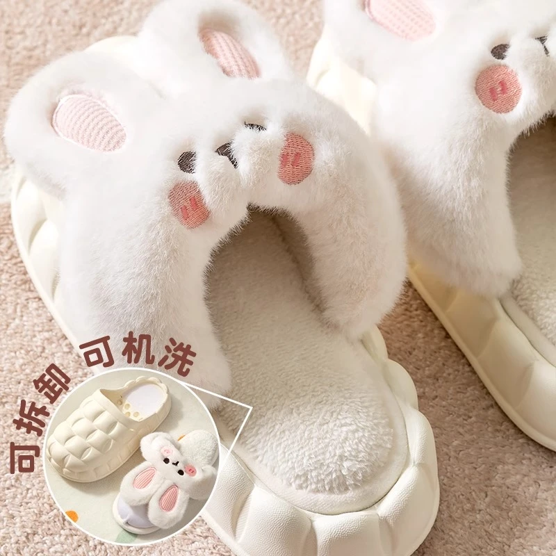 可拆卸棉拖鞋女士冬季居家居2024新款踩屎感防水可爱毛毛棉鞋冬款
