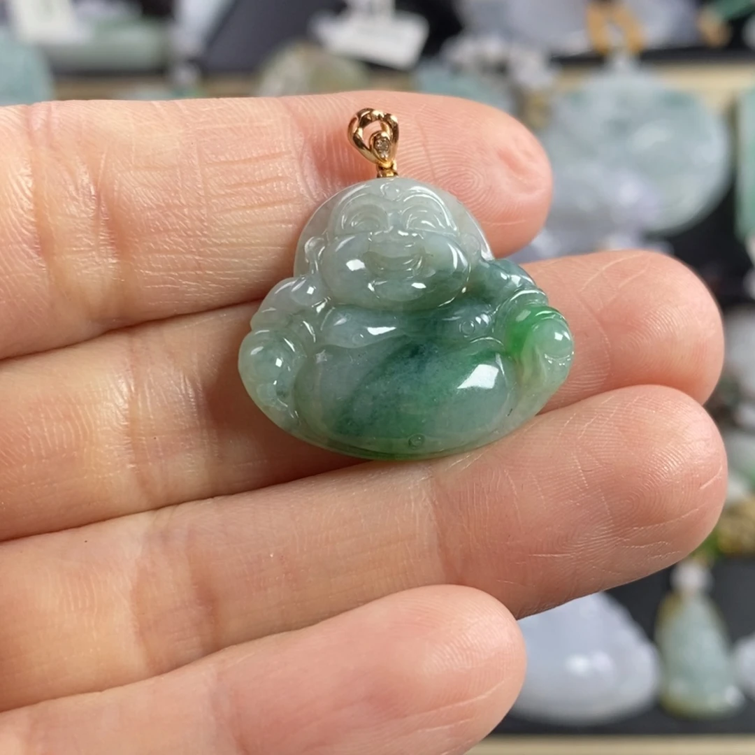 翡翠颈饰18K金镶嵌佛公