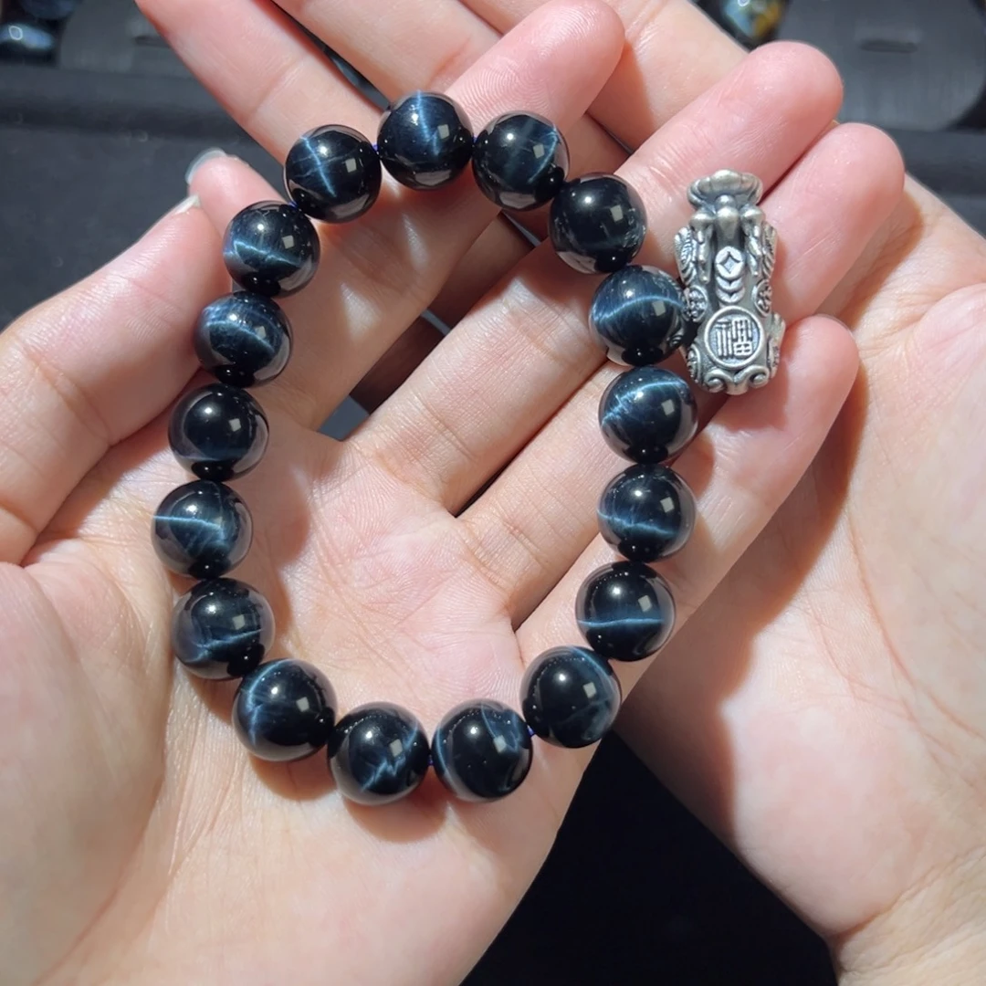 木变石手链未镶嵌?***?蓝虎眼12咪加银貔貅