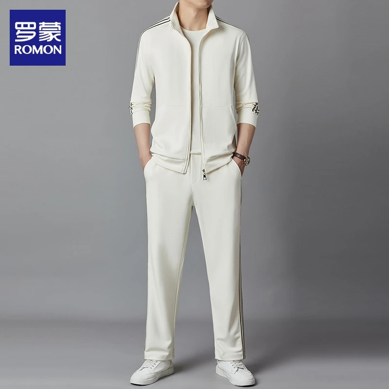 罗蒙高端男士休闲套装2025秋季痞帅外套搭配运动长裤两件套男装